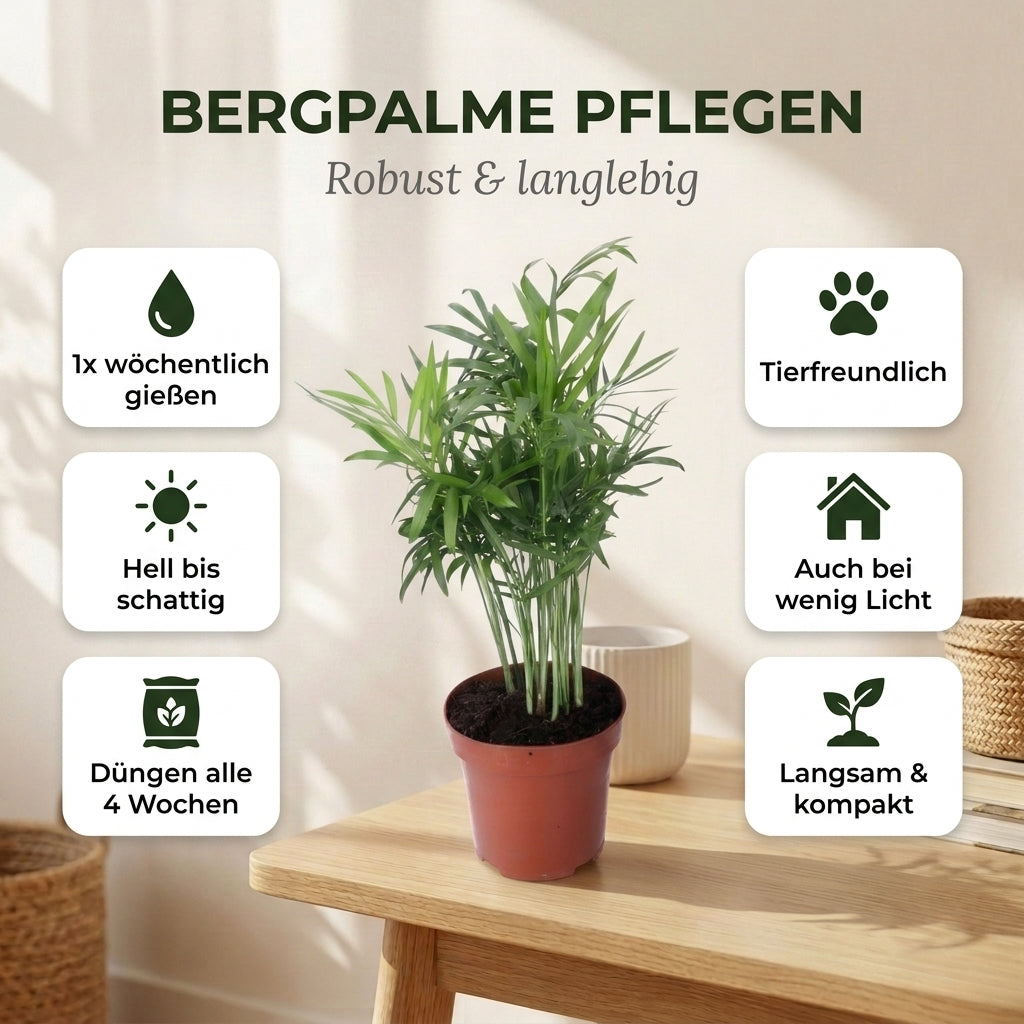 Bergpalme + 2x Zinktopf | 2er-Set | Chamaedorea elegans | ca. 40-45 cm | Ø 12-15 cm Topf
