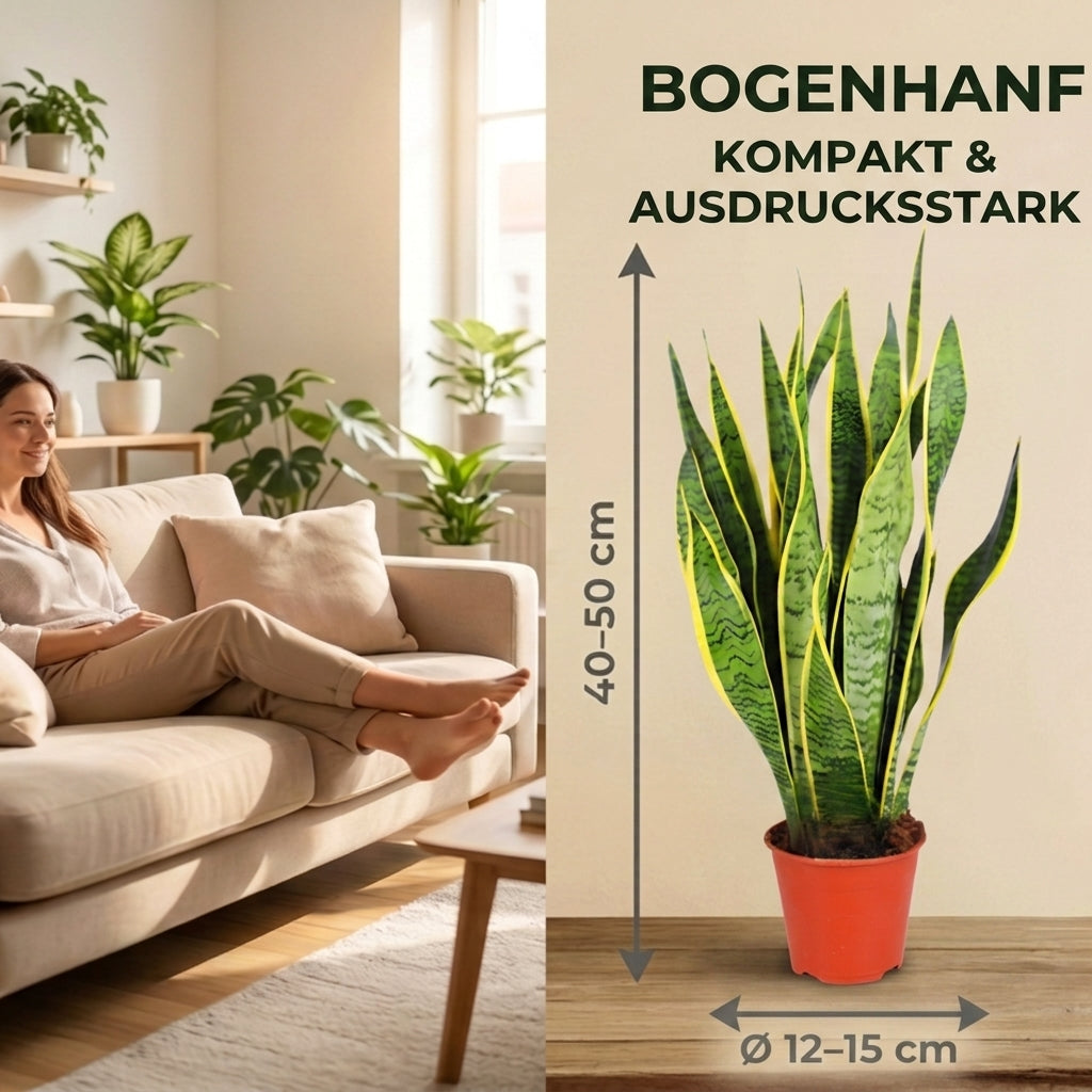 Bogenhanf + 1x Cremefarbener Zinktopf | Sansevieria | ca. 40-50 cm | Ø 12-15 cm Topf