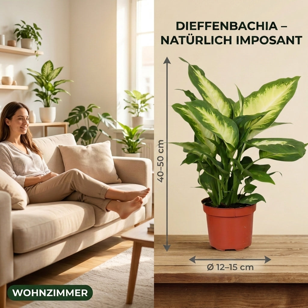 Dieffenbachia + 3x Zinktopf | 3er-Set | ca. 40-50 cm | Ø 12-15 cm Topf