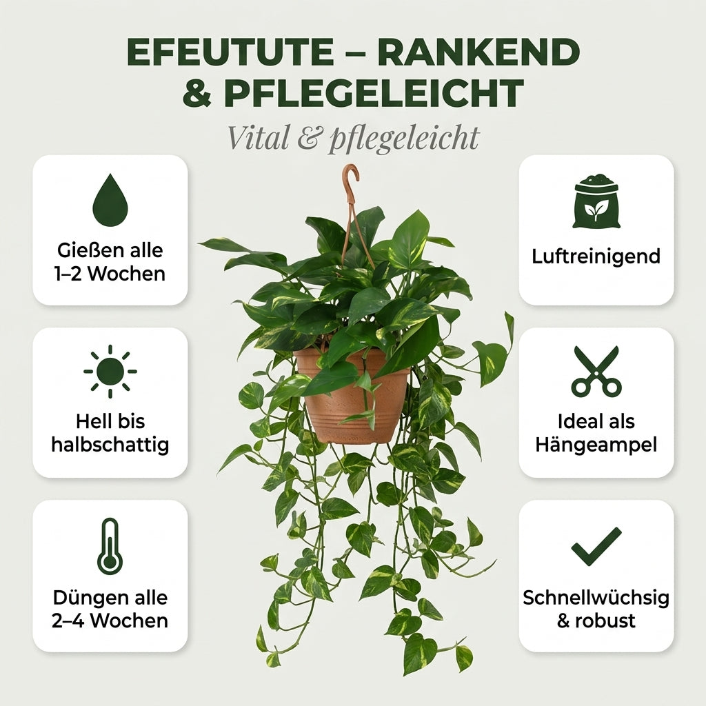 Efeutute (hängend) + Zinktopf | 5er-Set | Epipremnum aureum | ca. 30-35 cm | Ø 12-15 cm Topf