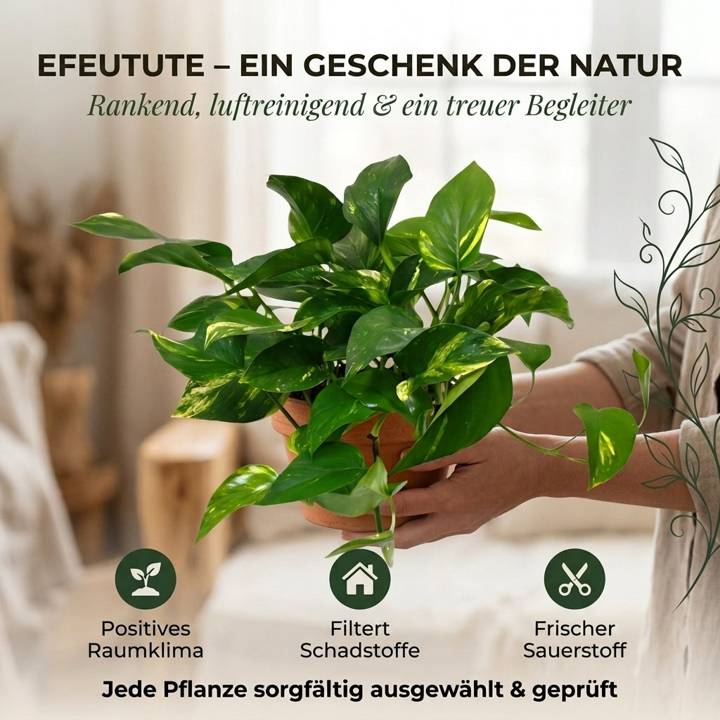 Efeutute (hängend) + 4x Cremefarbener Zinktopf | 4er-Set | Epipremnum aureum | ca. 30-35 cm | Ø 12-15 cm Topf