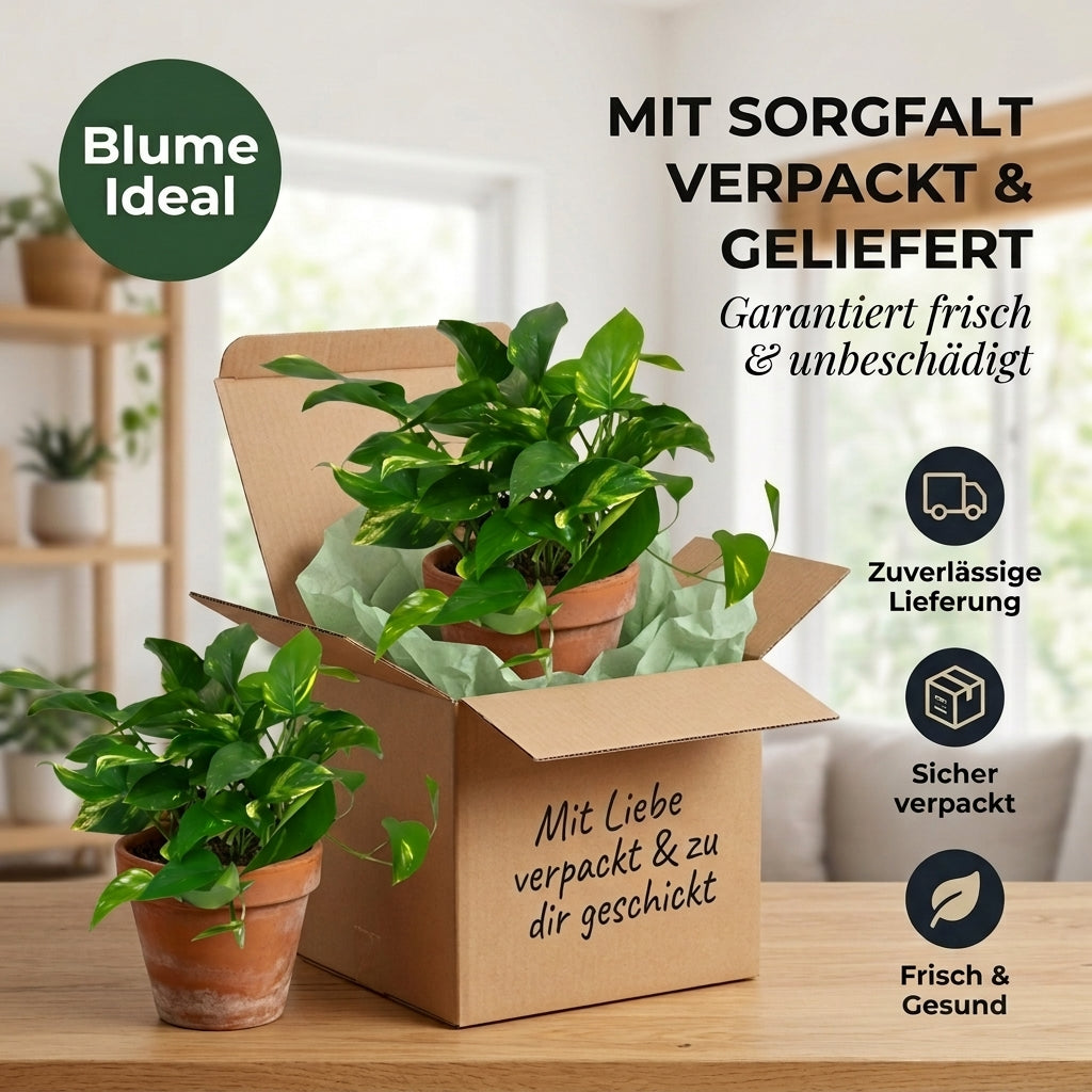 Efeutute (hängend) + Zinktopf | 5er-Set | Epipremnum aureum | ca. 30-35 cm | Ø 12-15 cm Topf