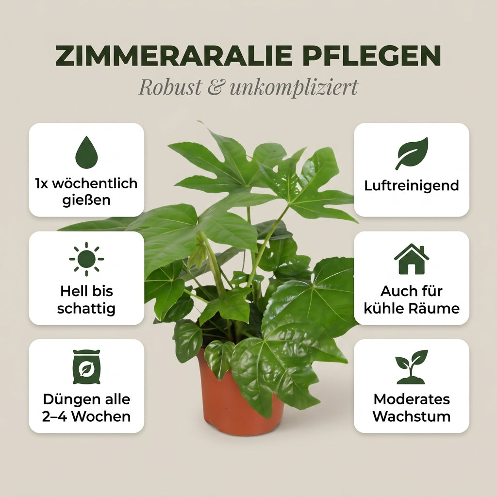 Zimmeraralie + 3x Zinktopf | 3er-Set | Fatsia japonica | ca. 40-50 cm | Ø 12-15 cm Topf