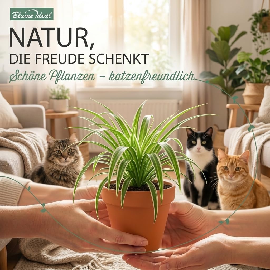 “Katzenliebhaber” Pflanzenset + 4x Cremefarbener Zinktopf | 4er-Set | ca. 30-45 cm | Ø 12-15 cm Topf