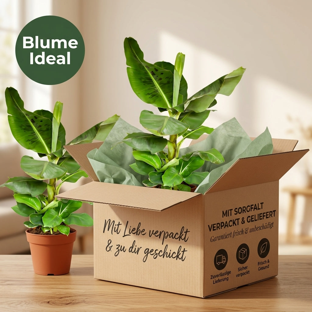 Bananenpflanze + 1x Cremefarbener Zinktopf | Musa | ca. 40-50 cm | Ø 12-15 cm Topf