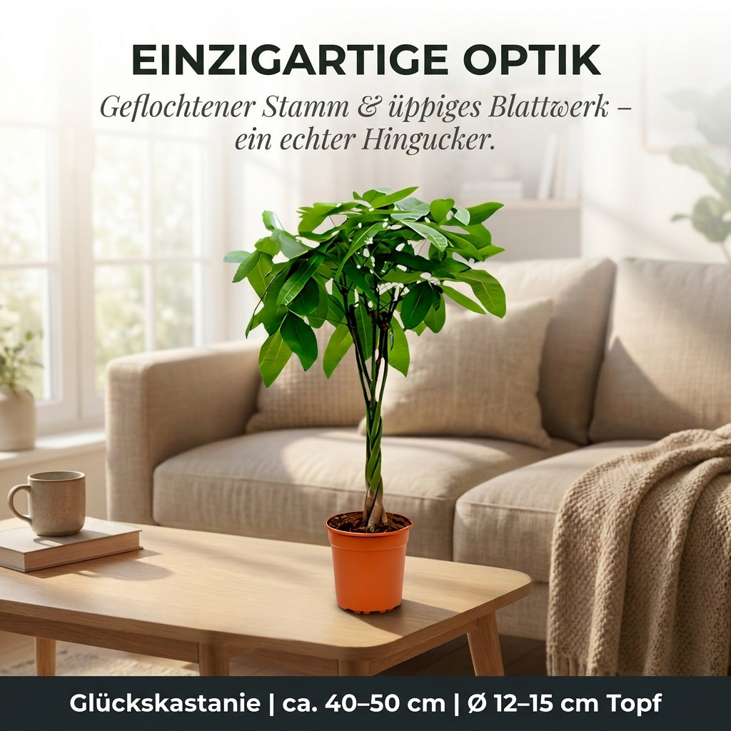 Glückskastanie + 1x Zinktopf | Pachira | ca. 40-50 cm | Ø 12-15 cm Topf
