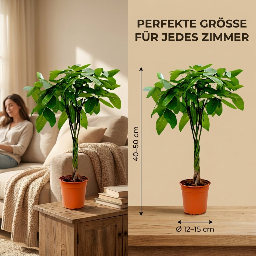 Glückskastanie + 3x Cremefarbener Zinktopf | 3er-Set | Pachira | ca. 40-50 cm | Ø 12-15 cm Topf