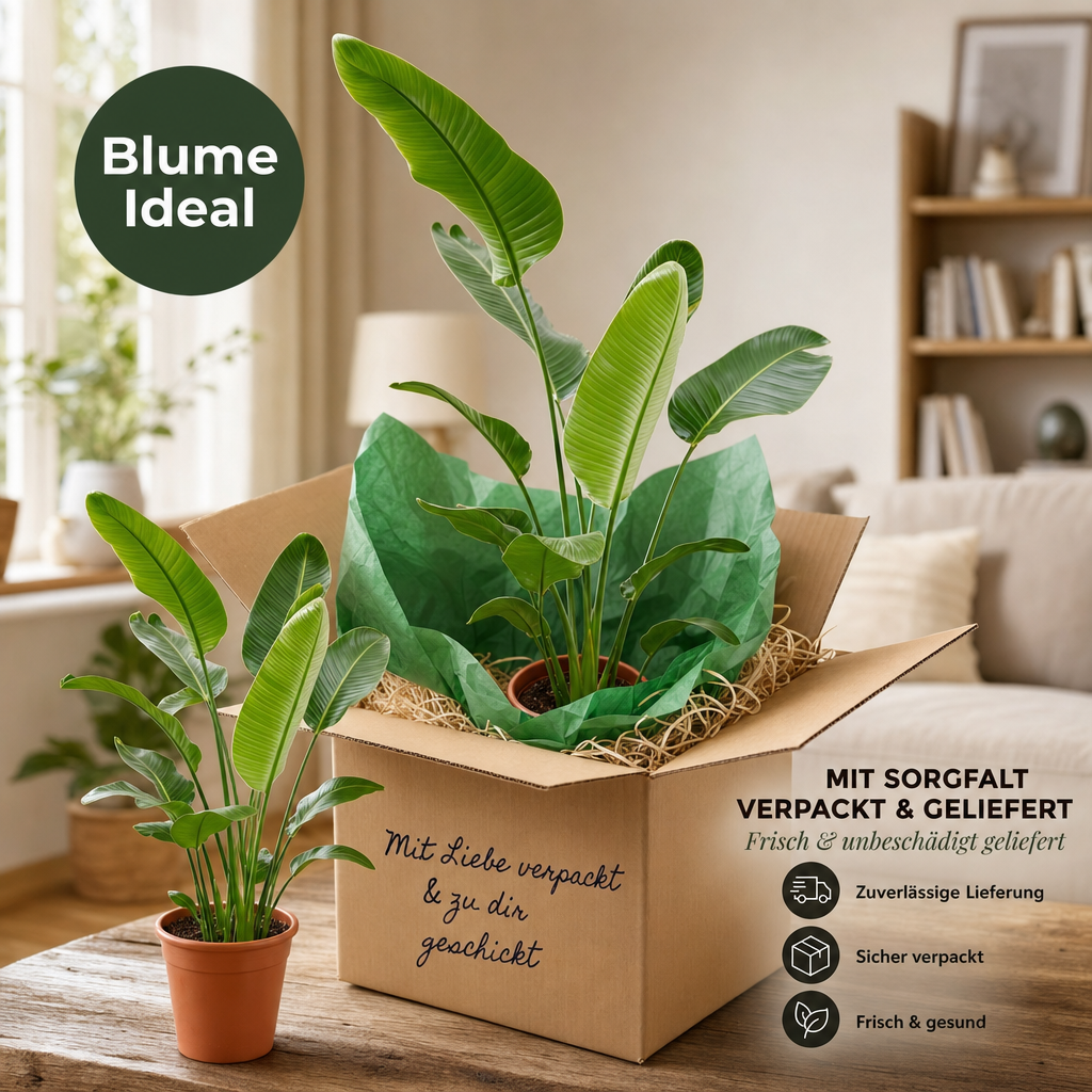 Weiße Paradiesvogelblume + 1x Cremefarbener Zinktopf | Strelitzia Nicolai | ca. 45-55 cm | Ø 12-15 cm Topf