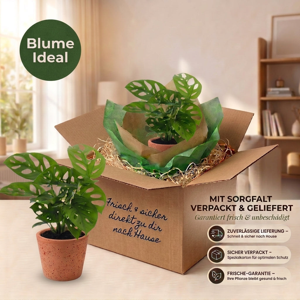 Monstera adansonii + 1x Cremefarbener Zinktopf | Monkey Leaf | ca. 25-30 cm | Ø 12-15 cm Topf