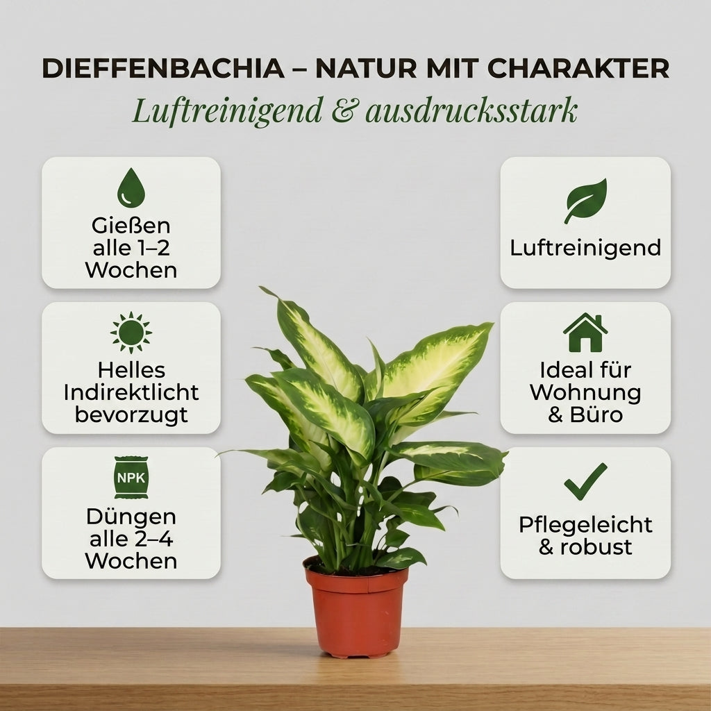 Dieffenbachia + 2x Cremefarbener Zinktopf | 2er-Set | ca. 40-50 cm | Ø 12-15 cm Topf