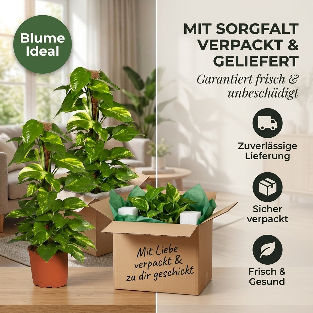 Efeutute am Moosstab + 2x Zinktopf | 2er-Set | Epipremnum Aureum | ca. 50-60 cm | Ø 12-15 cm Topf