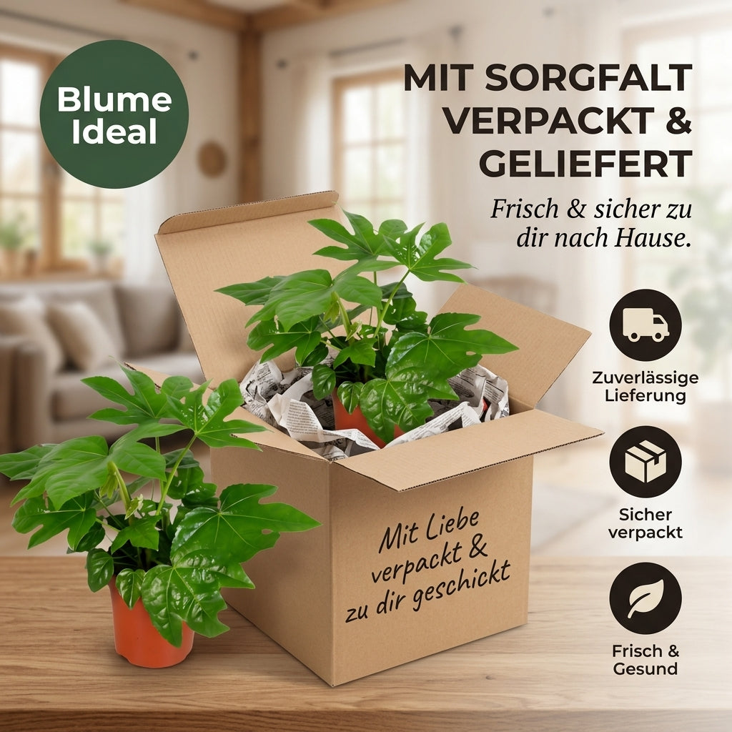 Zimmeraralie + 3x Cremefarbener Zinktopf | 3er-Set | Fatsia japonica | ca. 40-50 cm | Ø 12-15 cm Topf