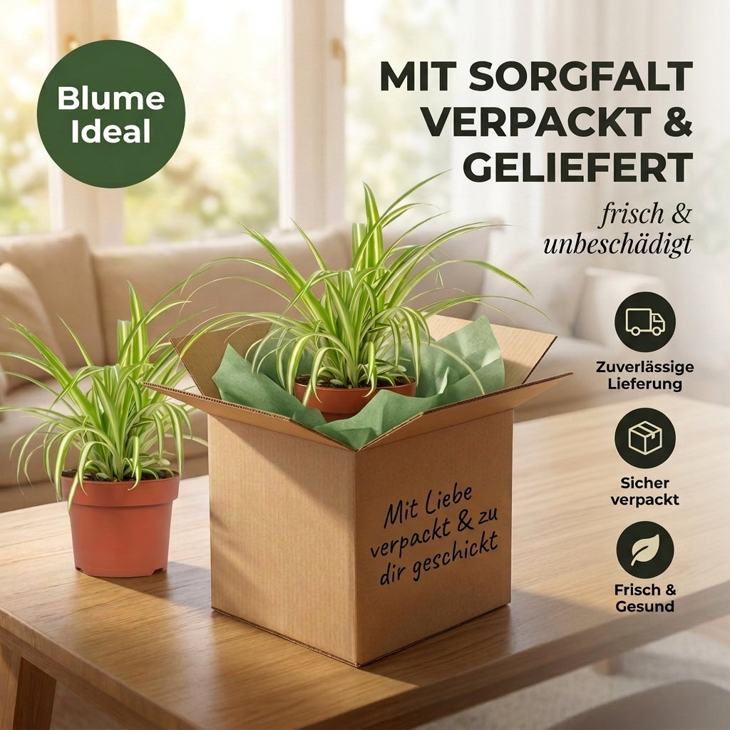 Grünlilie + 2x Zinktopf | 2er-Set | Chlorophytum | ca. 40-50 cm | Ø 12-15 cm Topf