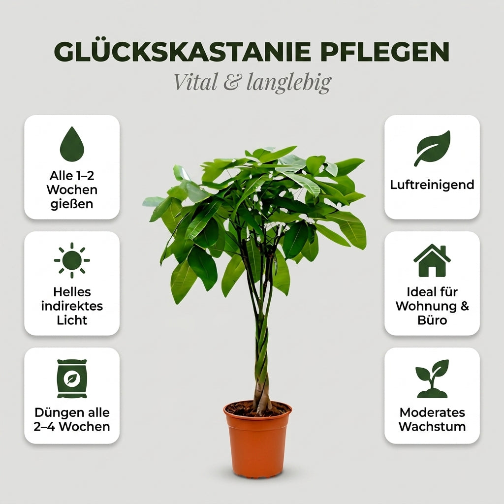 Glückskastanie + 3x Zinktopf | 3er-Set | Pachira | ca. 40-50 cm | Ø 12-15 cm Topf