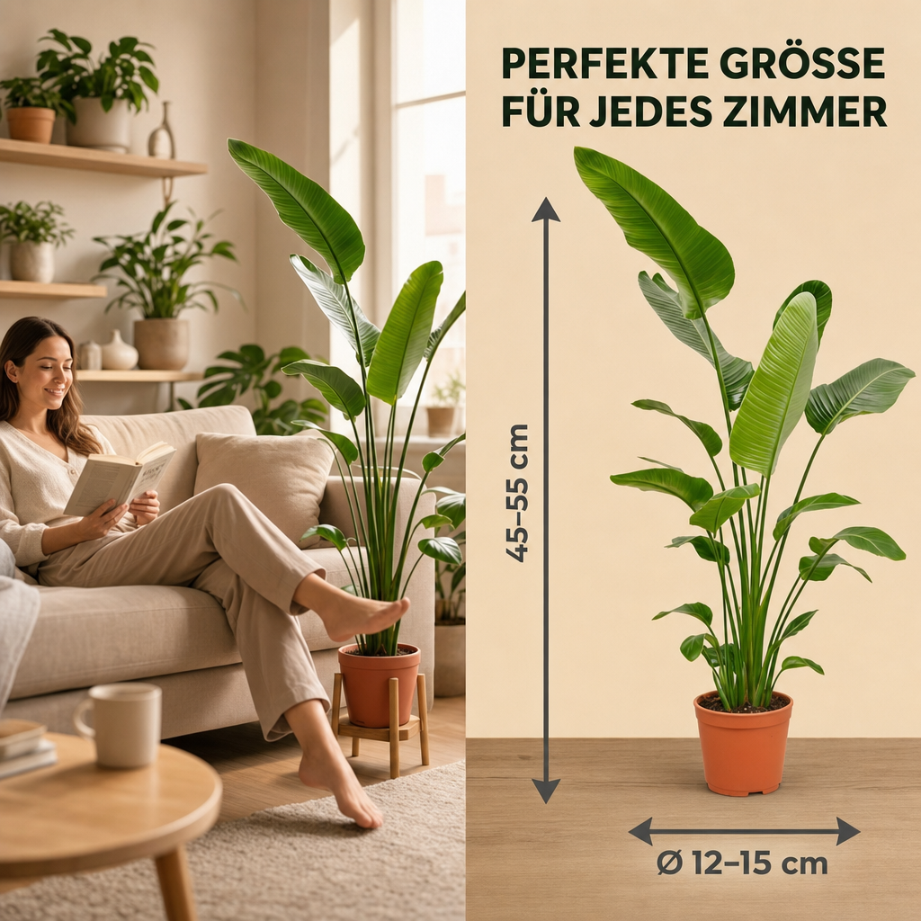 Weiße Paradiesvogelblume + 1x Cremefarbener Zinktopf | Strelitzia Nicolai | ca. 45-55 cm | Ø 12-15 cm Topf