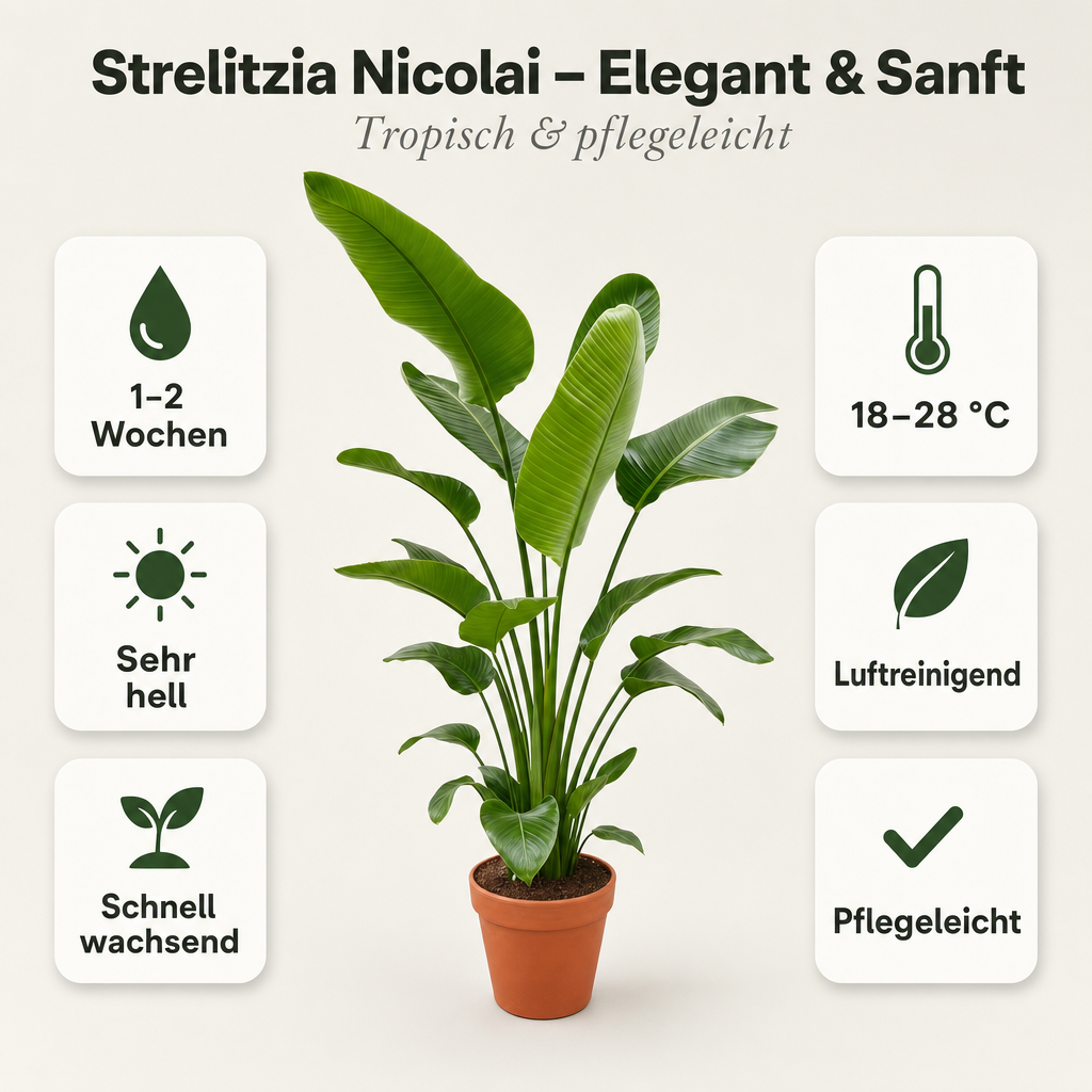 Weiße Paradiesvogelblume + 1x Zinktopf | Strelitzia Nicolai | ca. 45-55 cm | Ø 12-15 cm Topf