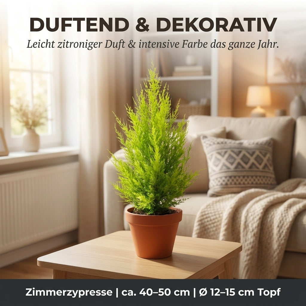 Zimmerzypresse + 2x Zinktopf | 2er-Set | Goldcrest | ca. 40-50 cm | Ø 12-15 cm Topf